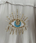 Beige Oversized Muslin Blouse with Glitter Accents