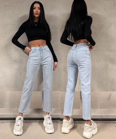 Sparkling High-Waisted Mom Jeans - Leandra