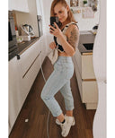 Sparkling High-Waisted Mom Jeans - Leandra
