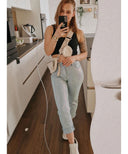 Sparkling High-Waisted Mom Jeans - Leandra