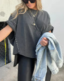Trendy Oversized Studded Tee