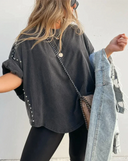Trendy Oversized Studded Tee