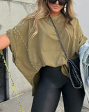 Trendy Oversized Studded Tee