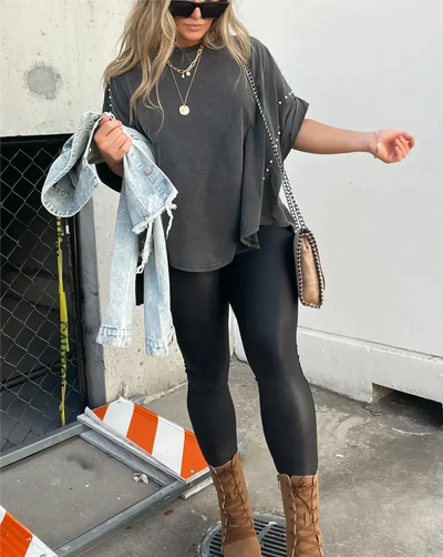 Trendy Oversized Studded Tee