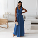 Chic Women's Solid Color V-Neck Maxi Dress