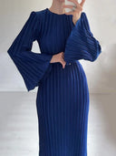 Chic Long Sleeve Pleated Maxi Dress