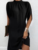 Chic Mock Neck Dress with Short Sleeves