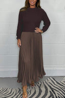 Chic Long Sweater with Pleated Skirt Ensemble