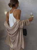 Shimmering Sequin Blazer and Wide Leg Trousers Set for Women