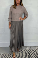Chic Long Sweater with Pleated Skirt Ensemble