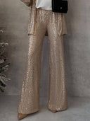 Shimmering Sequin Blazer and Wide Leg Trousers Set for Women