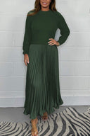 Chic Long Sweater with Pleated Skirt Ensemble