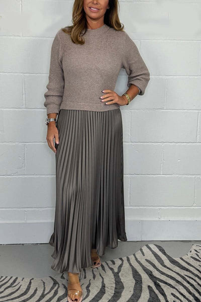 Chic Long Sweater with Pleated Skirt Ensemble