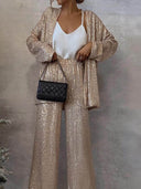 Shimmering Sequin Blazer and Wide Leg Trousers Set for Women