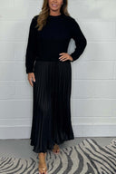 Chic Long Sweater with Pleated Skirt Ensemble