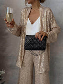 Shimmering Sequin Blazer and Wide Leg Trousers Set for Women