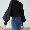 Classic Balloon Sleeve Turtleneck Blouse