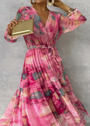 Chic Pink Long Sleeve Maxi Dress