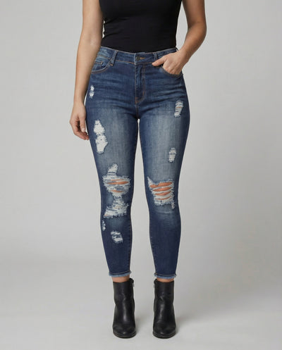 High-Waisted Destroyed Women's Jeans for Trendy Style