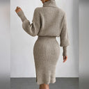 Chic Khaki Fitted Turtleneck Dress for Women