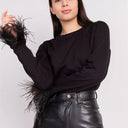 Feather Accented Long Sleeve Top