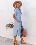 Stylish Short-Sleeved Denim Shirt Dress