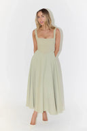 High Waist Midi Dress with Square Neck Design