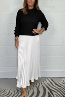 Chic Long Sweater with Pleated Skirt Ensemble