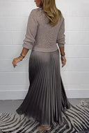 Chic Long Sweater with Pleated Skirt Ensemble