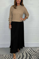 Chic Long Sweater with Pleated Skirt Ensemble