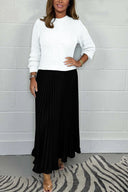 Chic Long Sweater with Pleated Skirt Ensemble