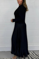 Chic Long Sweater with Pleated Skirt Ensemble