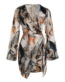 Abstract Marble Print Wrap Dress