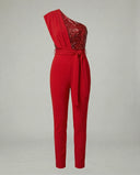 Chic Women's Jumpsuit with Bow Belt & Eye-catching Accents