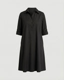 Notched Collar Shirt Dress with Three-Quarter Sleeves