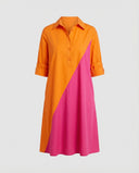 Notched Collar Shirt Dress with Three-Quarter Sleeves