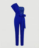 Chic Women's Jumpsuit with Bow Belt & Eye-catching Accents