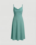 Chic Long Draped Dress with Integrated Bra