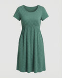 Chic Green Midi Dress with Polka Dots & Short Sleeves