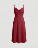 Chic Long Draped Dress with Integrated Bra