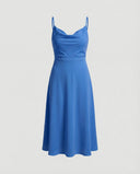Chic Long Draped Dress with Integrated Bra