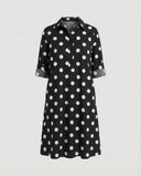 Notched Collar Shirt Dress with Three-Quarter Sleeves