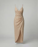 Shimmering High-Slit Wrap Dress for Women