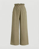 Wide Leg Women's Culotte Pants with Elastic Waist