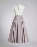 Chic High Neck Midi Dress with Flowing Skirt