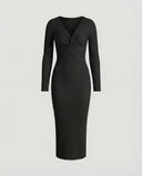 Chic Women's Long-Sleeved Knit Dress with Knot Detail
