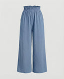 Wide Leg Women's Culotte Pants with Elastic Waist