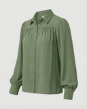 Chic Women's Blouse with Dramatic Sleeves and Ruffle Accents