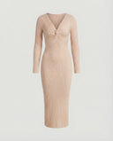 Chic Women's Long-Sleeved Knit Dress with Knot Detail