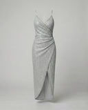 Shimmering High-Slit Wrap Dress for Women